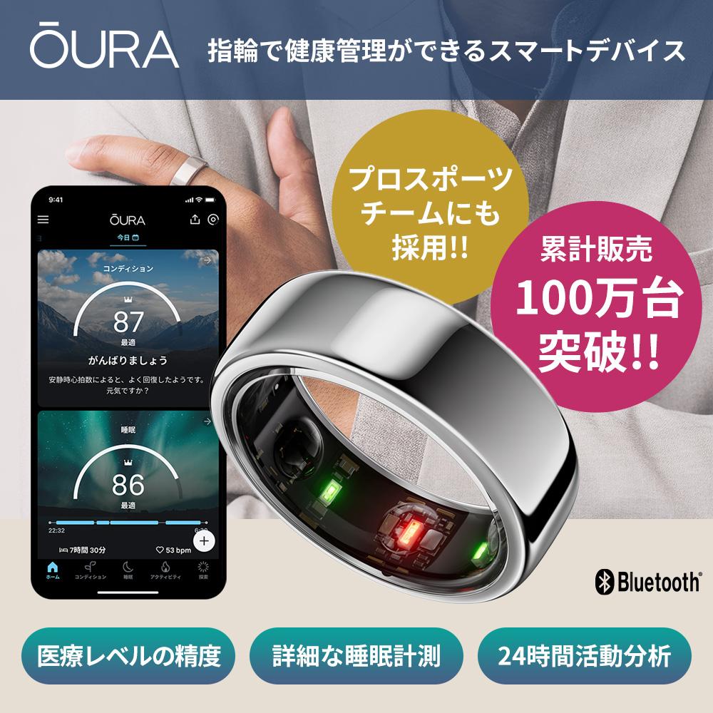 Oura Ring オーラリング 新型 第3世代 ホライゾン スマートリング ソフトバンク 日本公式 シルバー Gen3 Horizon 高精度 睡眠分析 豊富な計測項目 iPhone ヘルスケア連携