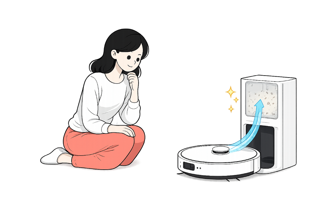 ロボット掃除機を見ているイラスト