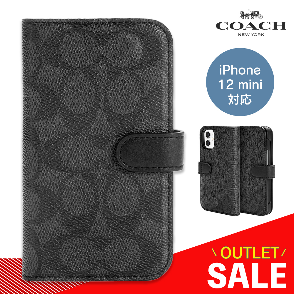 【アウトレット】COACH コーチ iPhone12mini ケース カバー スマホケース Folio Case Signature C ブランド おしゃれ 手帳型 手帳 Black ブラック