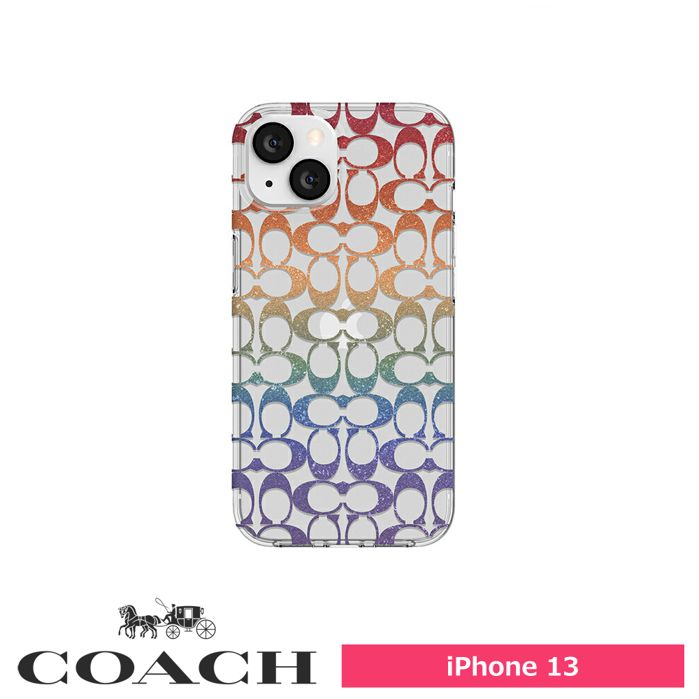 COACH iPhone 13 Protective Case Rainbow Glitter Signature MagSafeチャージ対応