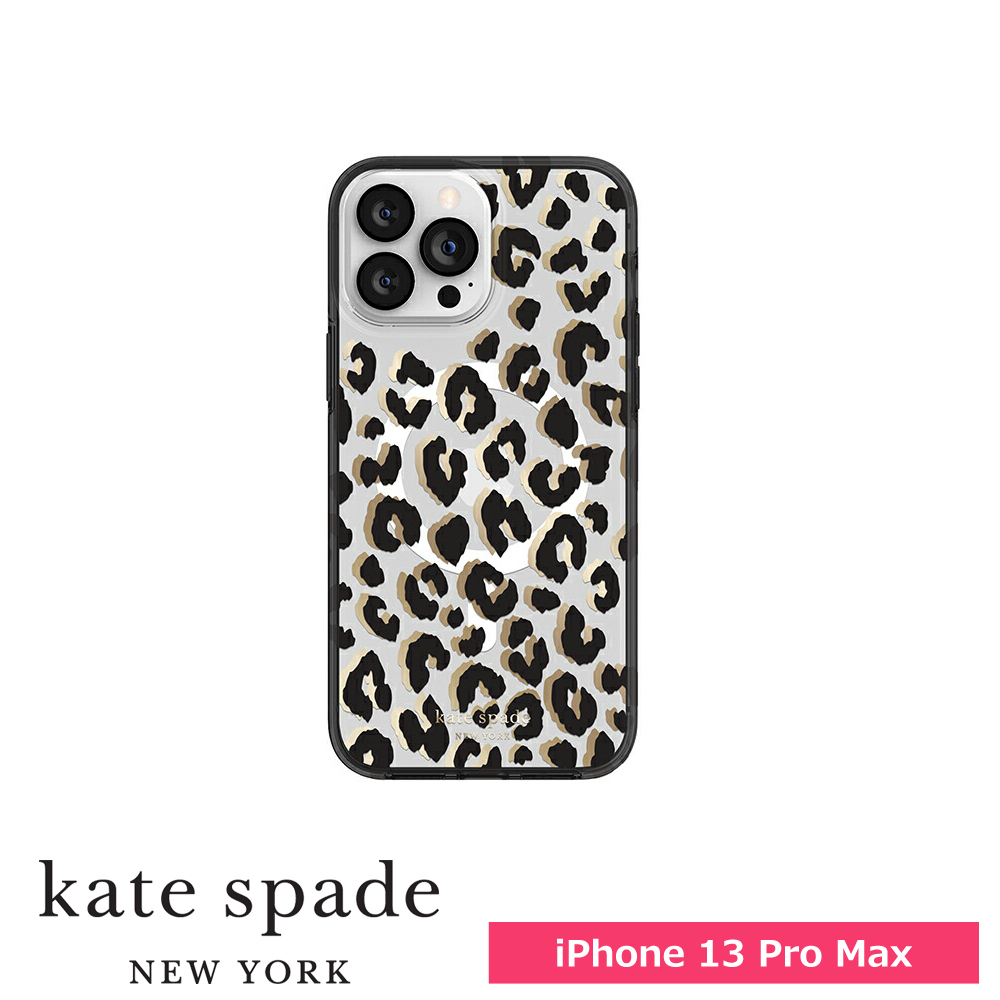 【SALE】kate spade iPhone 13 Pro Max ケース KSNY Protective Hardshell MagSafe City Leopard Black  MagSafeチャージ対応