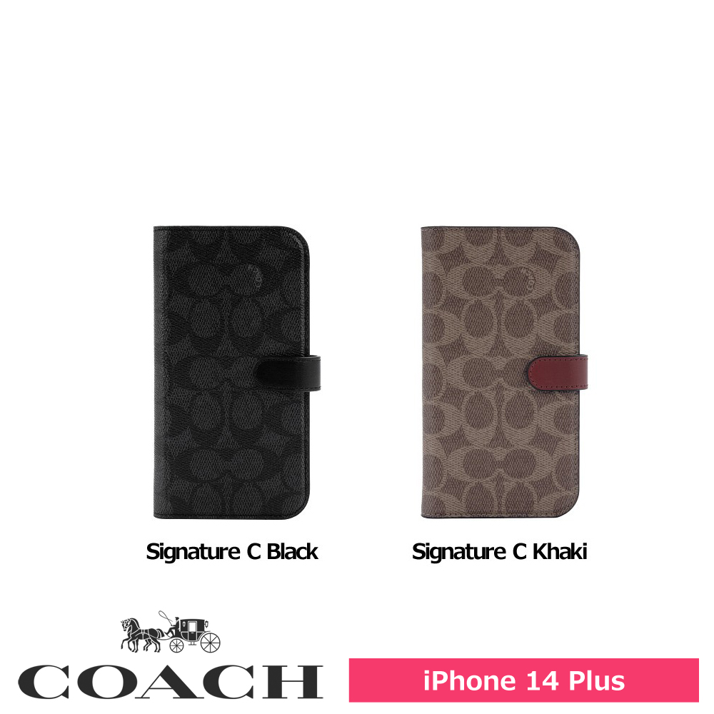 【ホークス優勝記念】 【アウトレット】iPhone 14 Plus Coach コーチ Folio Case - Signature C Black