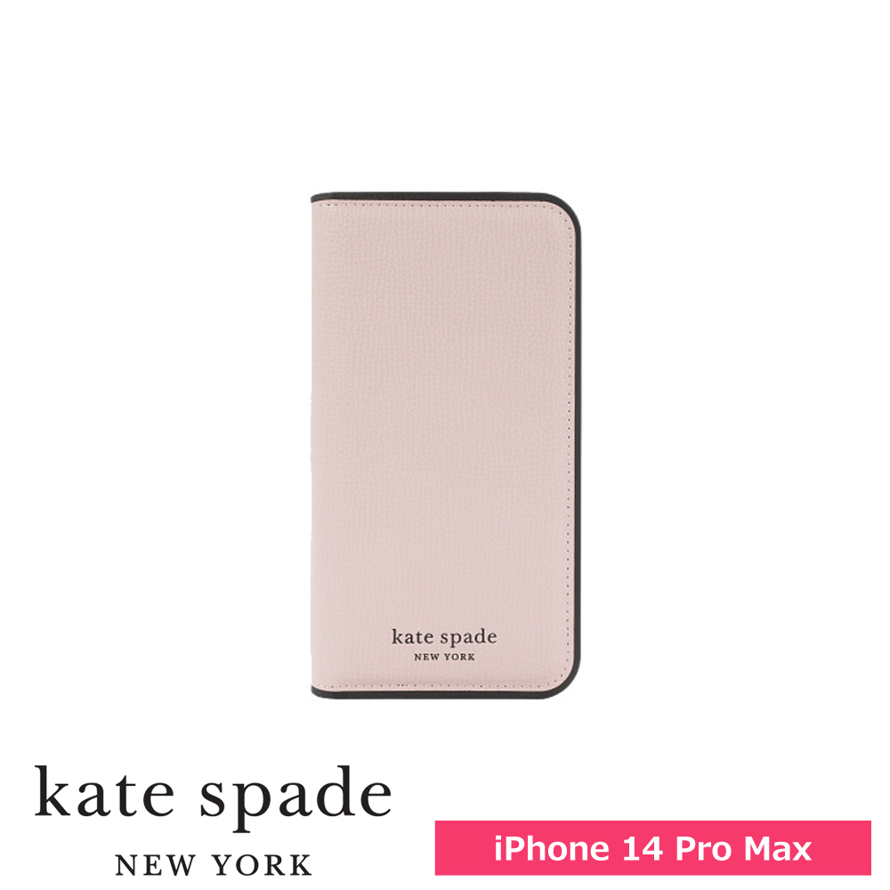 【アウトレット】kate spade ケイトスペード iPhone 14 Pro Max KSNY Folio Case - Pale Vellum/Black Border