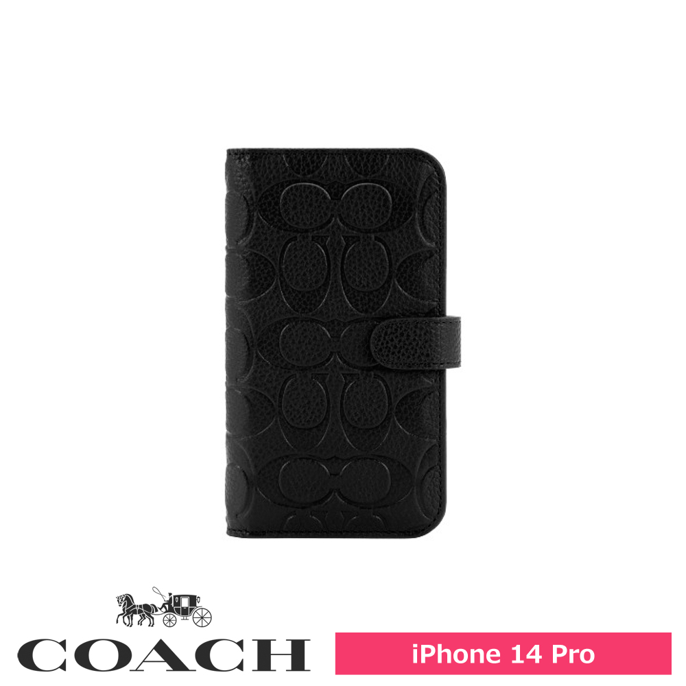 COACH コーチ iPhone 14 Pro Coach Folio Case - Black Pebbled