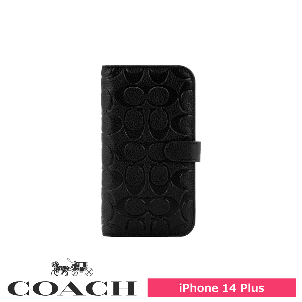 COACH コーチ iPhone 14 Plus Coach Folio Case - Black Pebbled