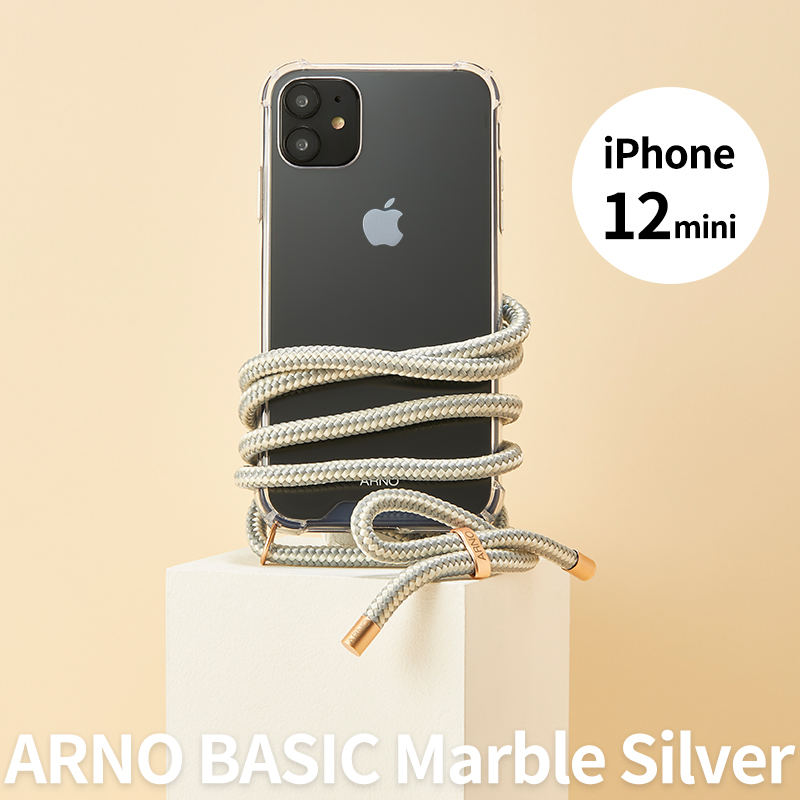 【SALE】iPhone 12 mini ケース ARNO BASIC Marble Silver スマホショルダーケース ショルダーストラップ