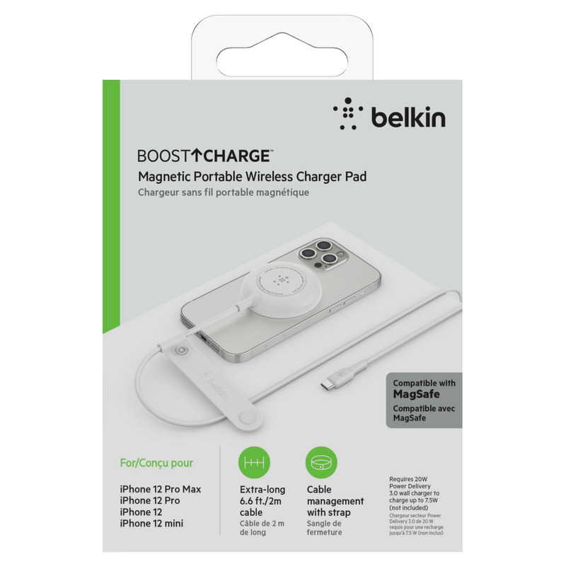 BELKIN MagSafe対応ポータブル磁気ワイヤレス充電パッド7.5W 白