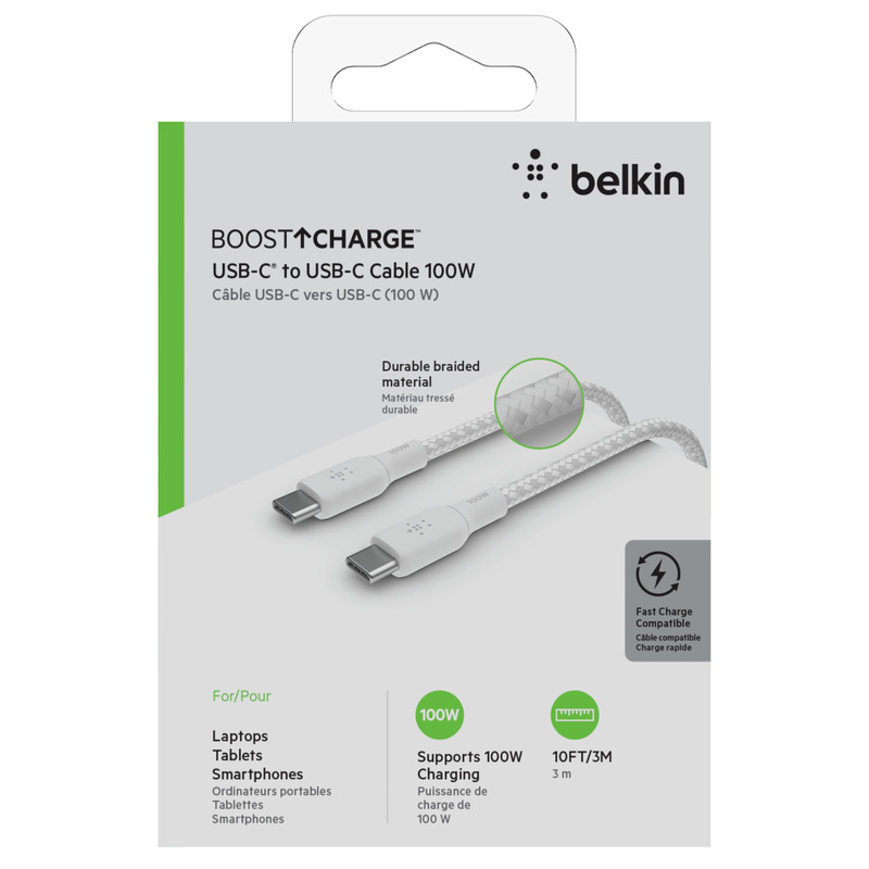 BELKIN CAB014BT3MWH USB-CtoCシリコンやわらか超高耐久2重編込ケーブル3m ホワイト