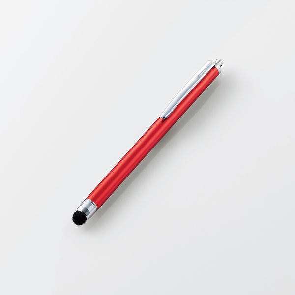 ELECOM タッチペン スタイラスペン 超感度 高密度ファイバーチップ スマートフォン タブレット クリップ付き レッド