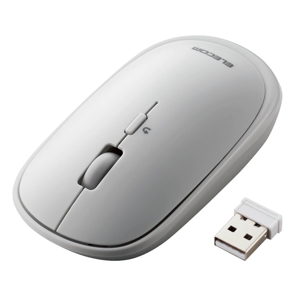 ワイヤレスマウス BlueLED 無線 ( USB 2.4GHz ) ４ボタン 薄型 モバイルマウス 収納ポーチ付き 割り当て機能 レシーバー収納付 グレー