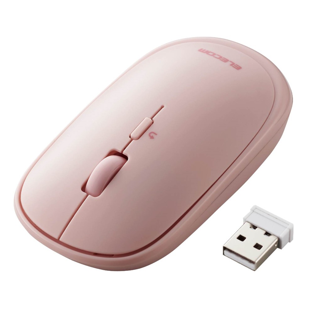 ワイヤレスマウス BlueLED 無線 ( USB 2.4GHz ) ４ボタン 薄型 モバイルマウス 収納ポーチ付き 割り当て機能 レシーバー収納付 ピンク