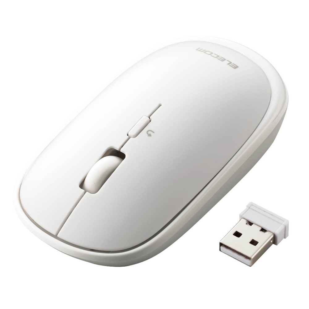 ワイヤレスマウス BlueLED 無線 ( USB 2.4GHz ) ４ボタン 薄型 モバイルマウス 収納ポーチ付き 割り当て機能 レシーバー収納付 ホワイト