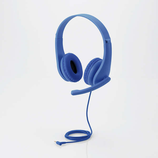 ELECOM ヘッドセット 子供用 両耳 マイクアーム付 4極 有線 1.2m アジャスター付 キッズ ブルー オンライン学習 小学生 中学生