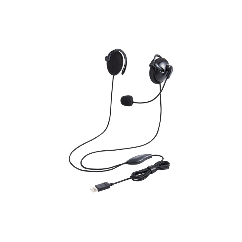 エレコム 有線ヘッドセット/耳掛け型/USB/両耳/ブラック
