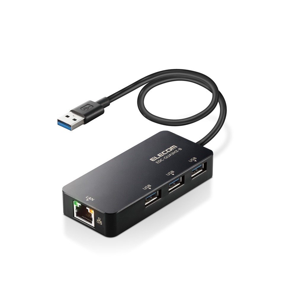 エレコム ELECOM 有線LANアダプタ/Giga対応/USB3.0/Type-A/USBハブ付/ブラック