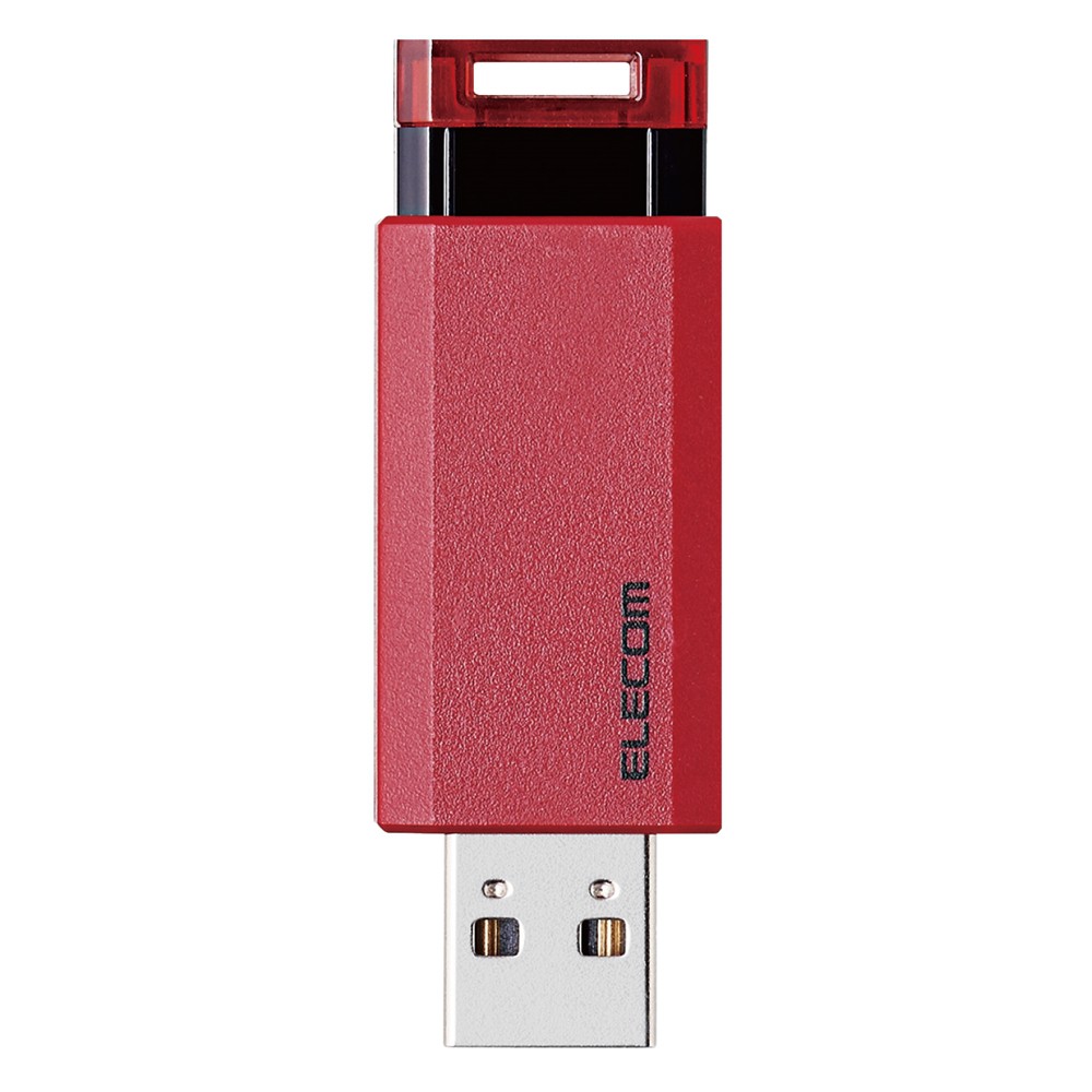 USBメモリ 128GB USB3.1(Gen1)対応 ノック式 ストラップホール付 レッド