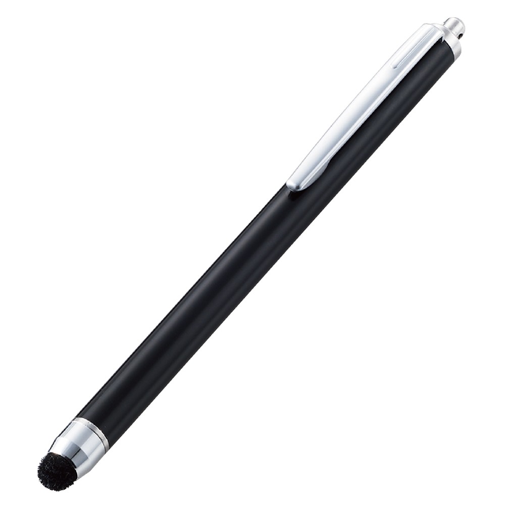 タッチペン スタイラスペン 抗菌 高密度ファイバーチップ クリップ付 12本入 ストラップホール付 ブラック