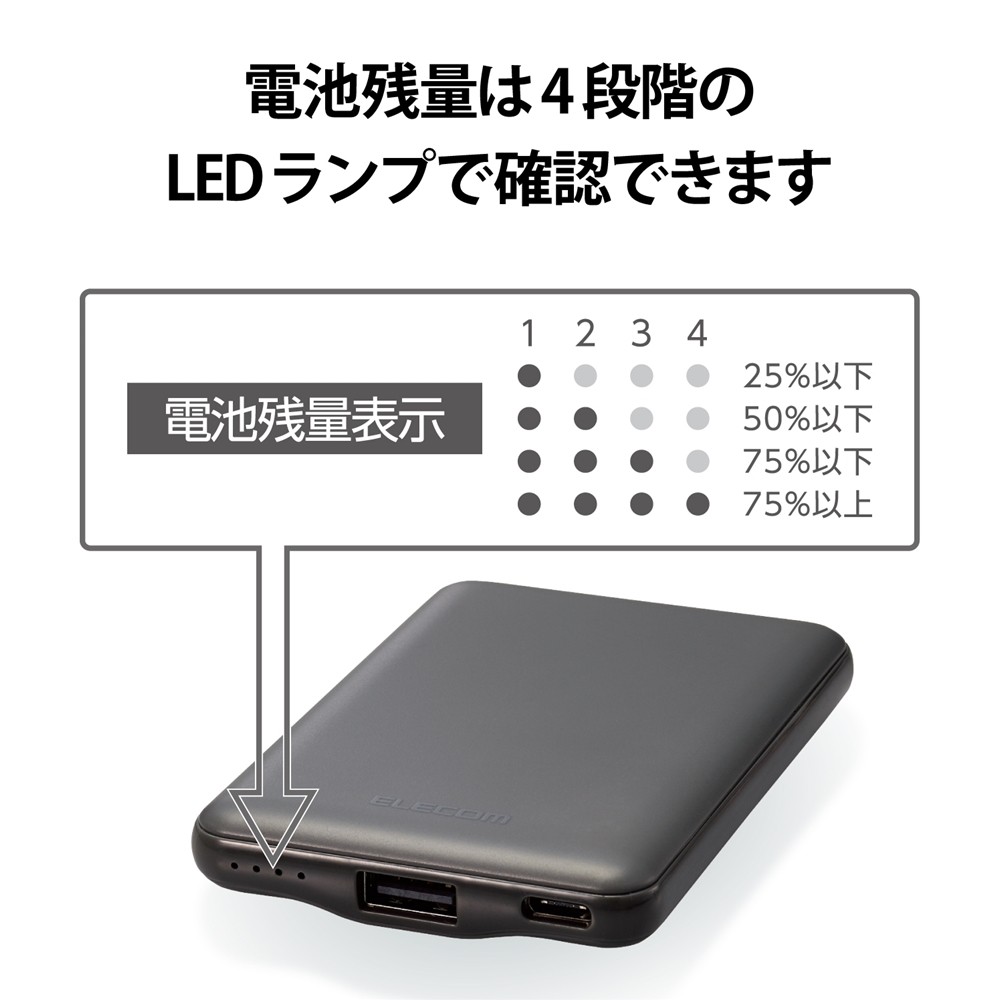 エレコム ELECOM モバイルバッテリー/リチウムイオン電池/ダークグレー 