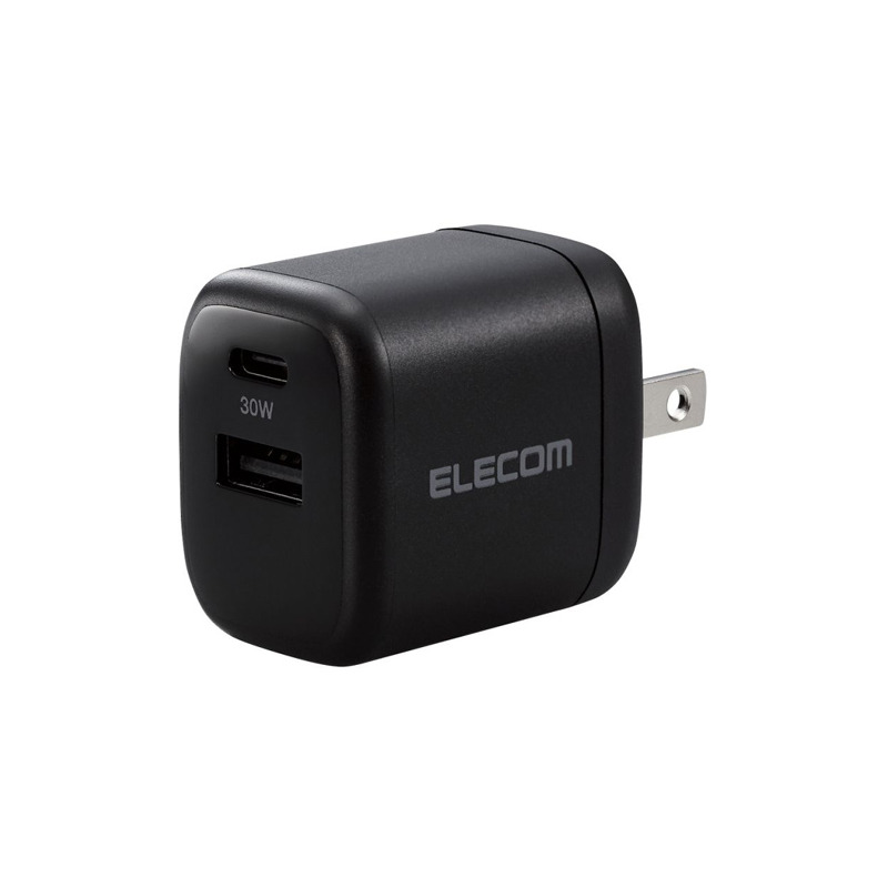 エレコム AC充電器/USB充電器/USB Power Delivery準拠/30W/USB-C1ポート/USB-A1ポート/スイングプラグ/ブラック
