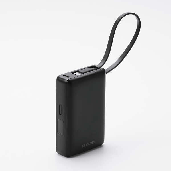 エレコム モバイルバッテリー/リチウムイオン電池/残量表示/10000mAh/USB PD/30W/USB-C/USB-A/USB-Cケーブル一体/ブラック
