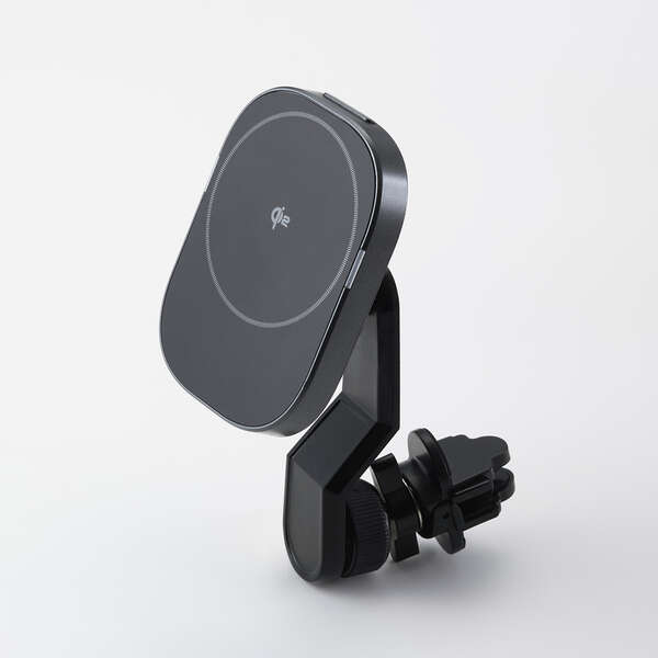 エレコム Qi2規格対応ワイヤレス充電器/車載ホルダー/マグネット吸着/15W/エアコンクリップタイプ/スイングアーム付き/ブラック