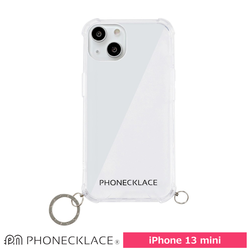 PHONECKLACE  ストラップ用リング付きクリアケースfor iPhone 13 mini シルバーチャーム