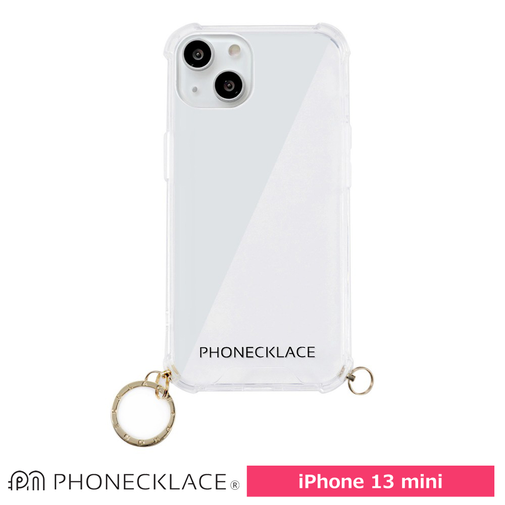 PHONECKLACE  ストラップ用リング付きクリアケースfor iPhone 13 mini ゴールドチャーム