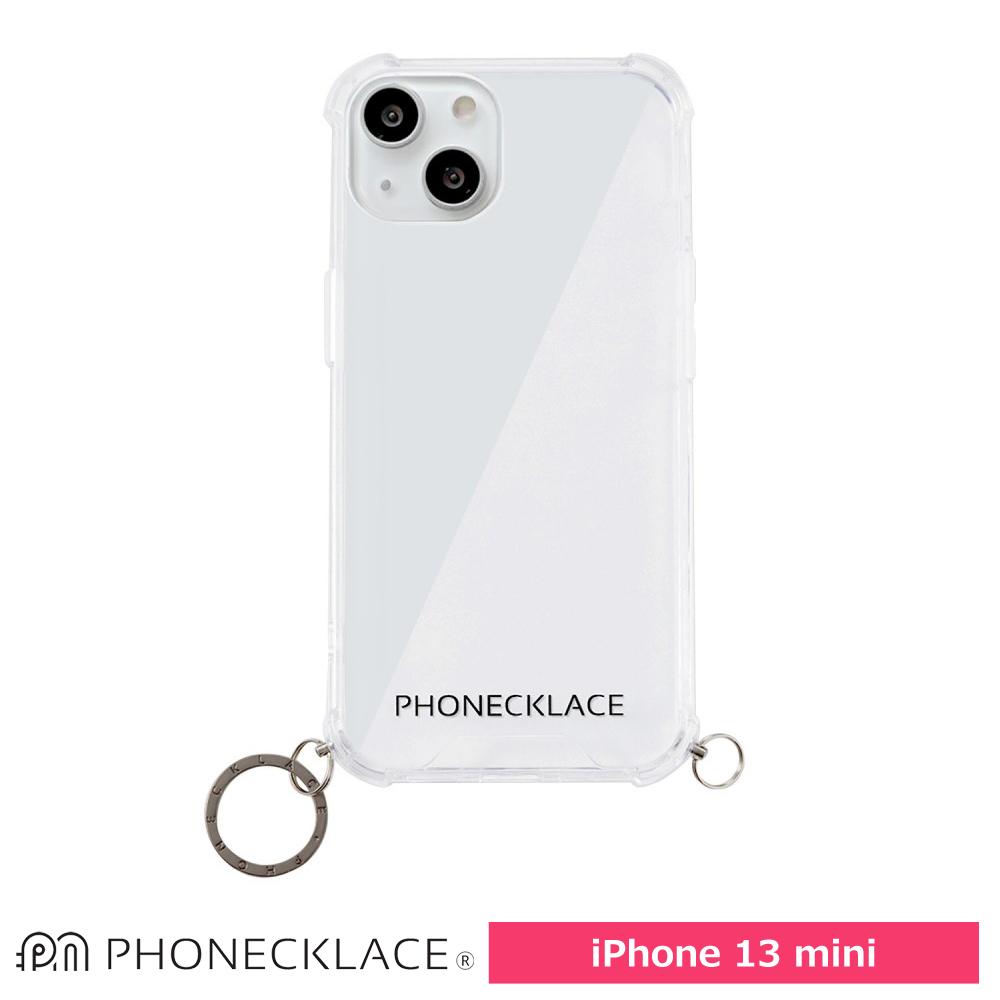 PHONECKLACE  ストラップ用リング付きクリアケースfor iPhone 13 mini ガンブラックチャーム