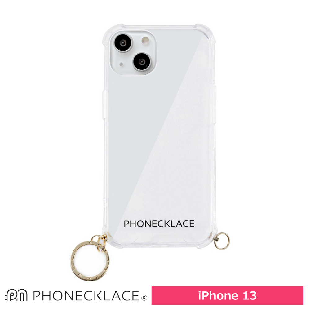 PHONECKLACE  ストラップ用リング付きクリアケースfor iPhone 13 ゴールドチャーム