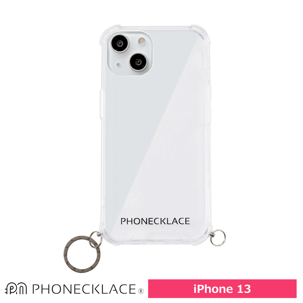 PHONECKLACE  ストラップ用リング付きクリアケースfor iPhone 13 ガンブラックチャーム