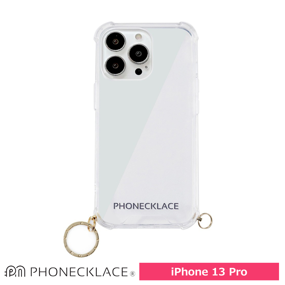 PHONECKLACE  ストラップ用リング付きクリアケースfor iPhone 13 Pro ゴールドチャーム