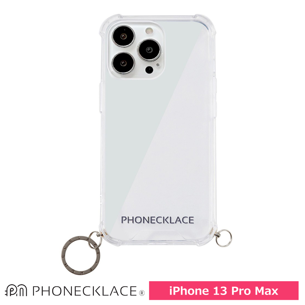 PHONECKLACE  ストラップ用リング付きクリアケースfor iPhone 13 Pro Max ガンブラックチャーム