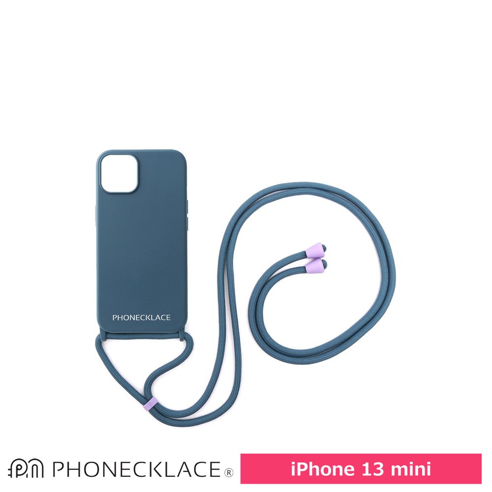 PHONECKLACE ロープネックストラップ付きシリコン ケース for iPhone 13 mini ティールブルー