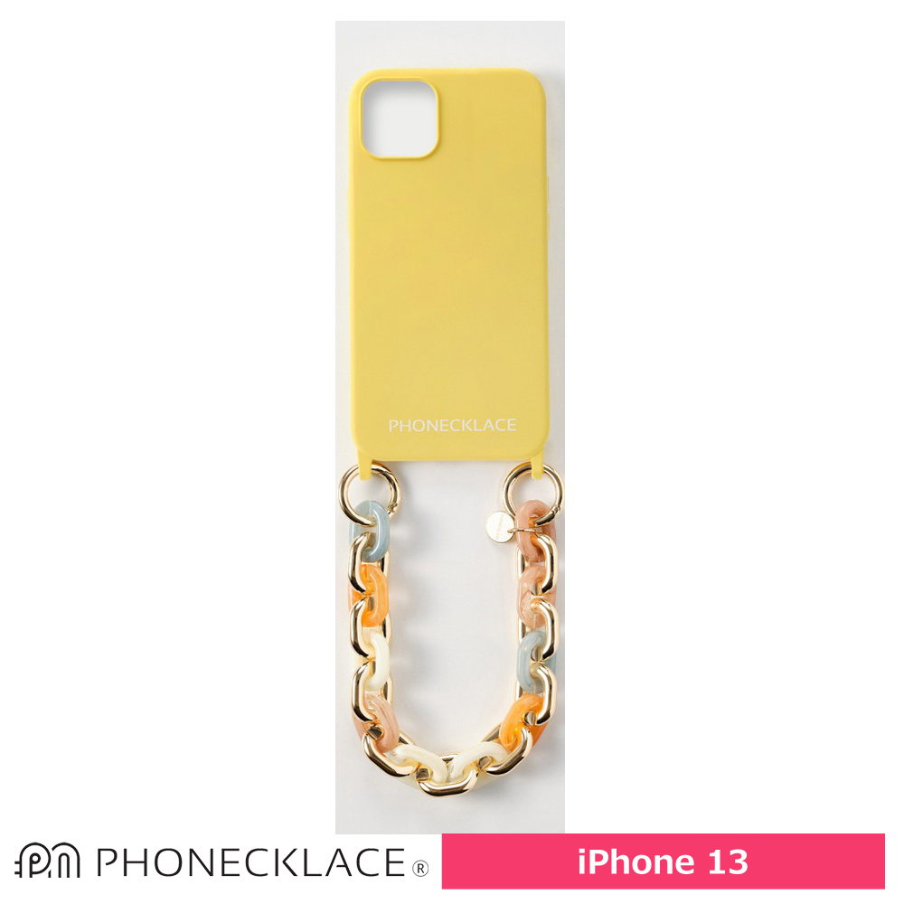PHONECKLACE バンドチェーンストラップ付きシリコン ケース for iPhone 13 イエロー