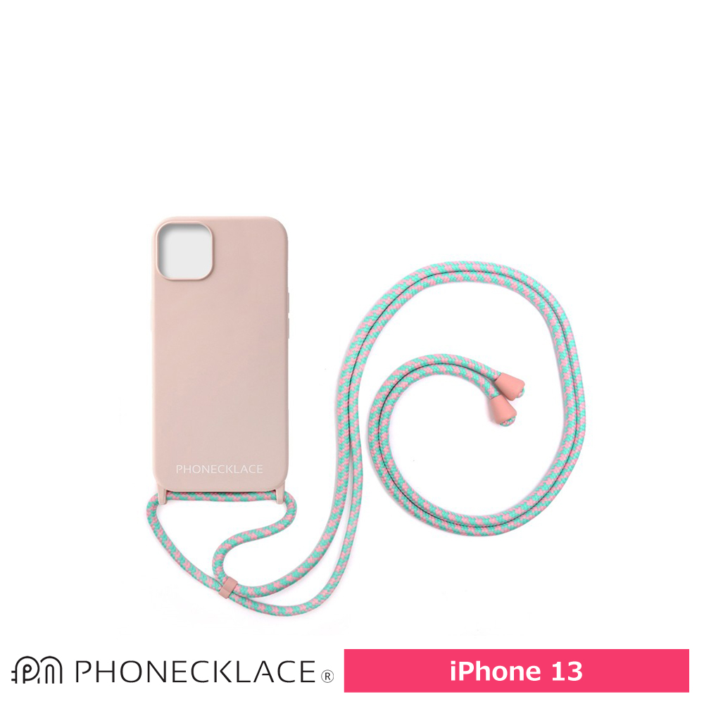 PHONECKLACE ロープネックストラップ付きシリコン ケース For iPhone 13 パウダーピンク