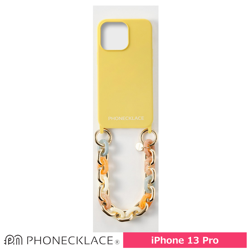 PHONECKLACE バンドチェーンストラップ付きシリコン ケース for iPhone 13 Pro イエロー