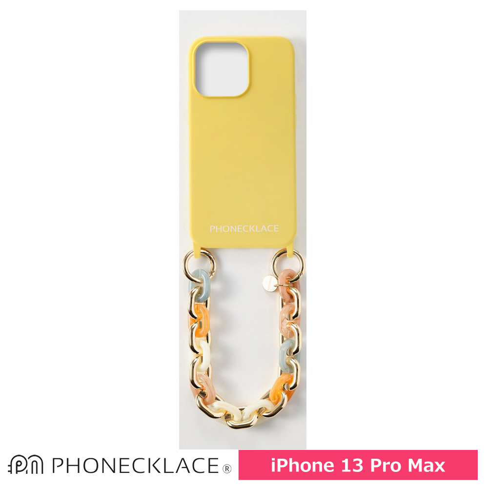 PHONECKLACE バンドチェーンストラップ付きシリコン ケース for iPhone 13 Pro Max イエロー