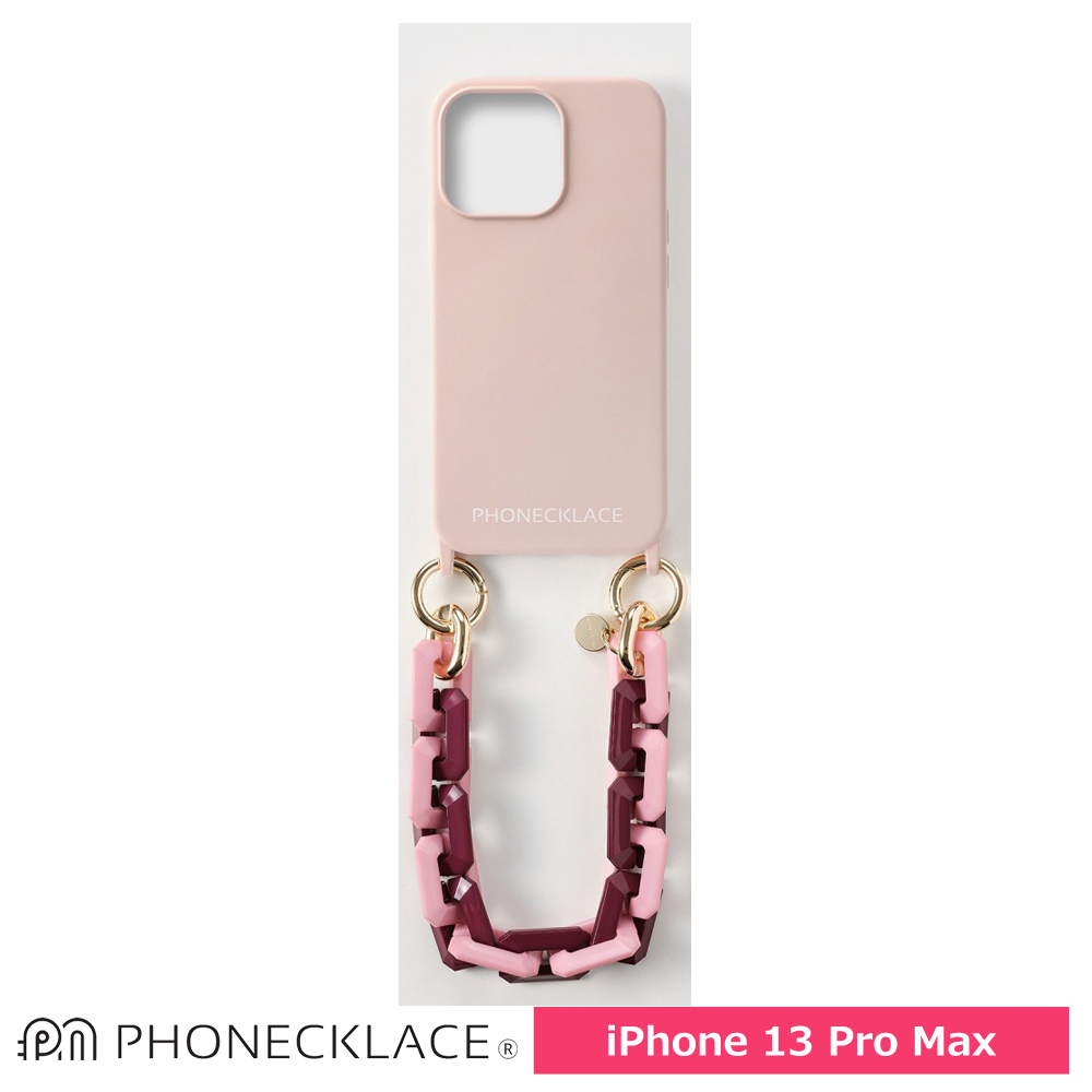 PHONECKLACE バンドチェーンストラップ付きシリコン ケース for iPhone 13 Pro Max パウダーピンク