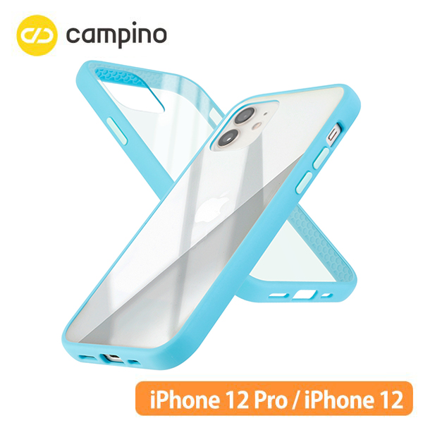 Campino カンピーノ Anti-shock Slim Case for iPhone 12 Pro / iPhone 12 耐衝撃ケース ライトシアンブルー 3色の付替ボタンをカスタマイズ ネコポス便配送