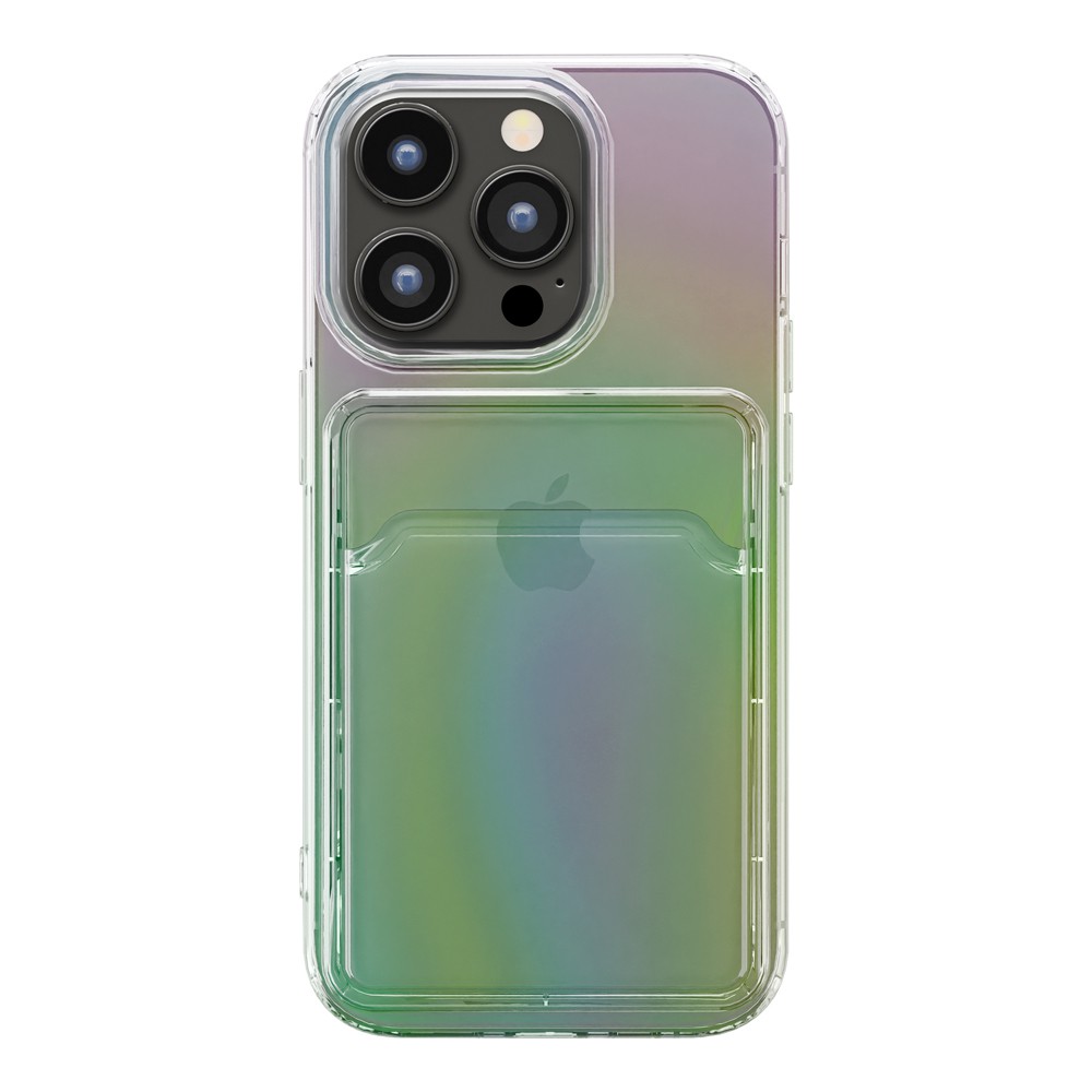 PGA iPhone 14 Pro ポケット付 抗菌ソフトケース　オーロラ