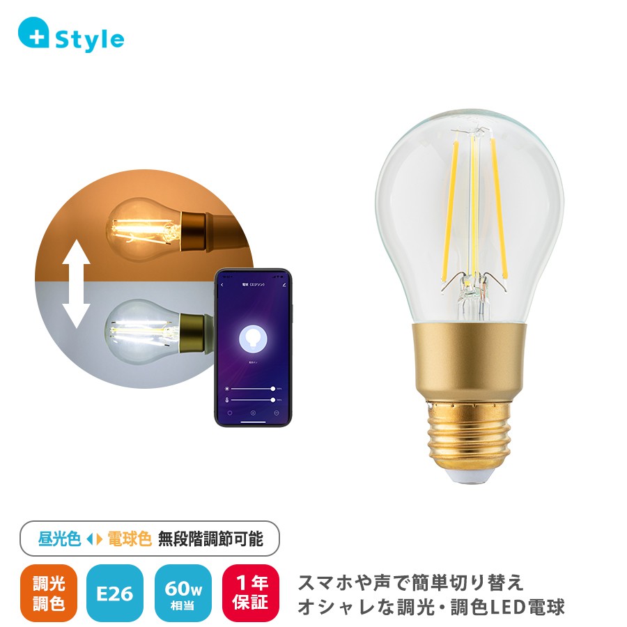 +Style プラススタイル LEDエジソン電球(調光・調色/E26) PS-LIB-W06