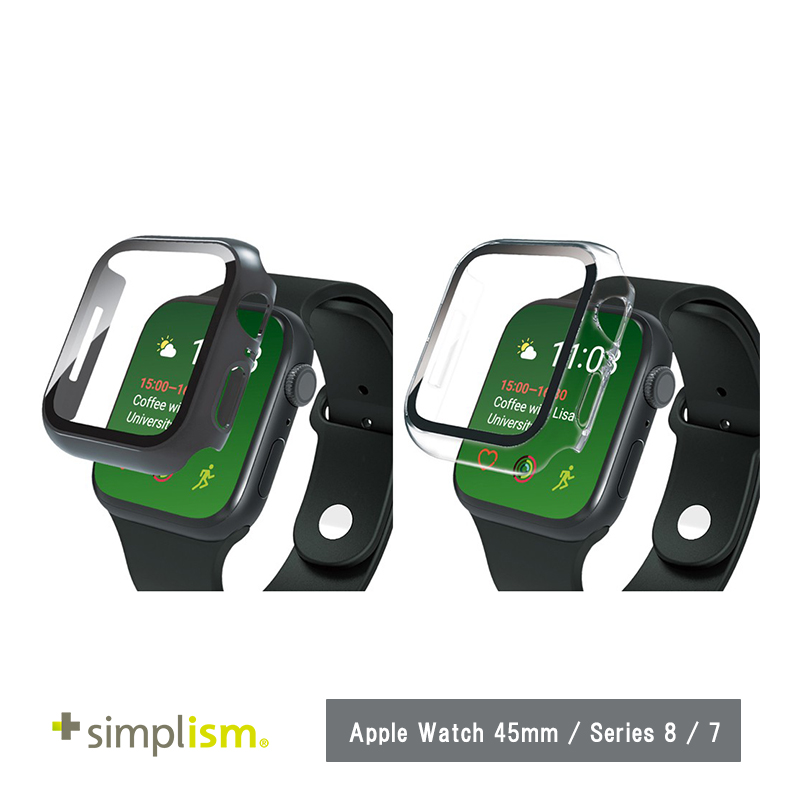 Simplism Apple Watch 45mm / Series 8 / 7 ゴリラガラス 高透明 ガラス一体型PCケース