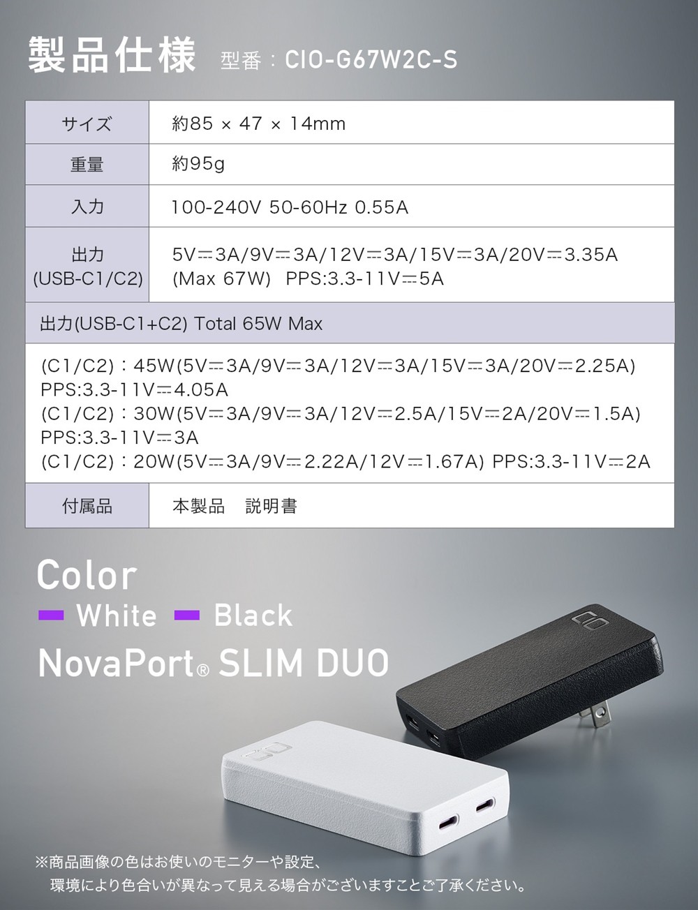 CIO NovaPort SLIM DUO 65W | スマート家電／IoTを進めるならトレテク公式通販サイト