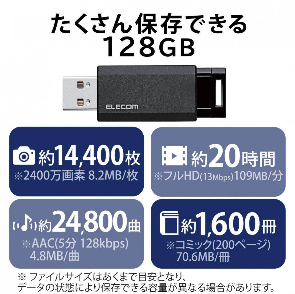 エレコム USBメモリ USB3.1 Gen1 ノック式 オートリターン機能 64GB
