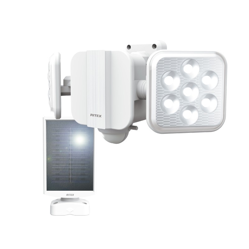 ムサシ 5W×2灯 フリーアーム式LED高機能 ソーラーセンサーライト 防犯対策 屋外ライト