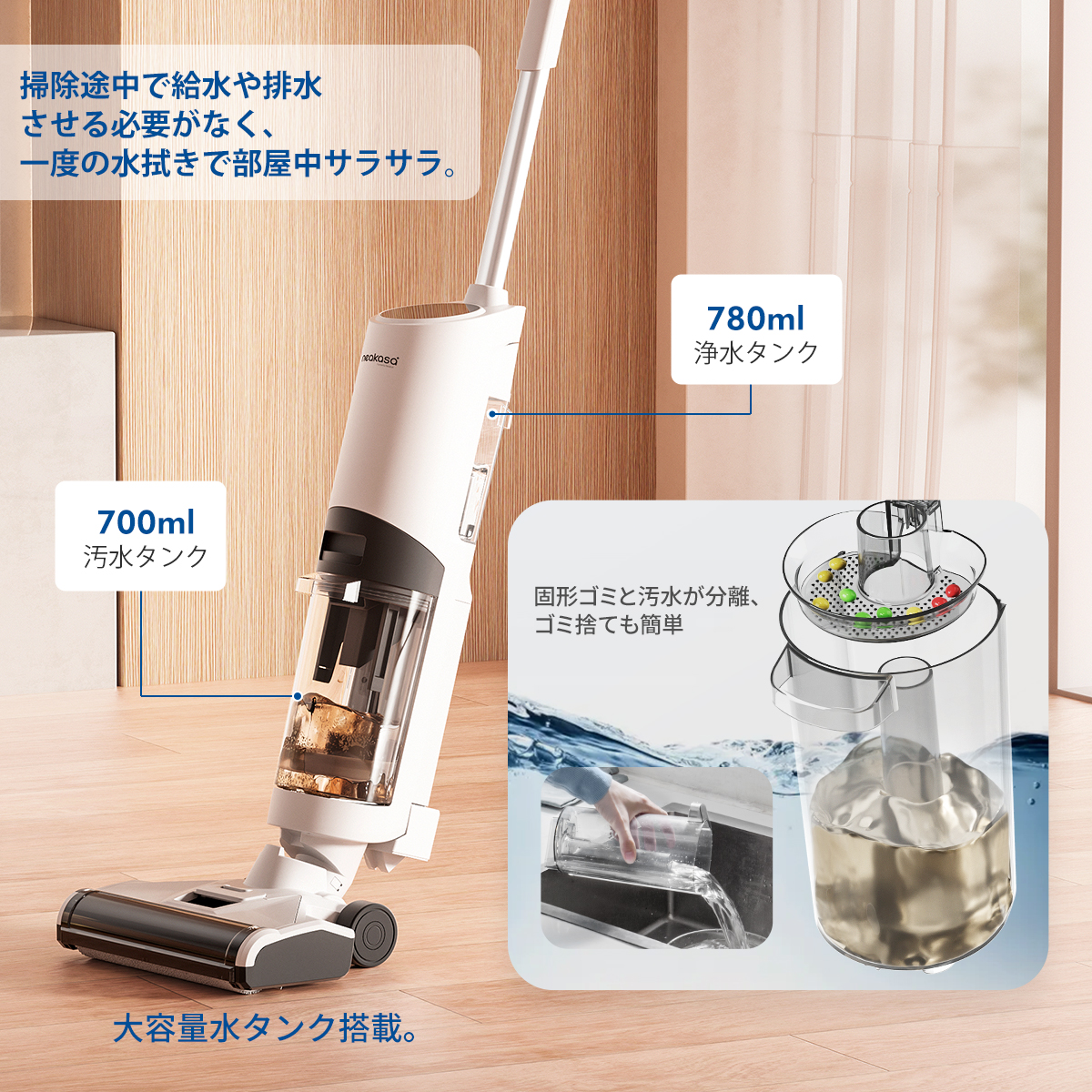 Neakasa Power scrub II コードレス掃除機 自走式ヘッド 強力吸引 水