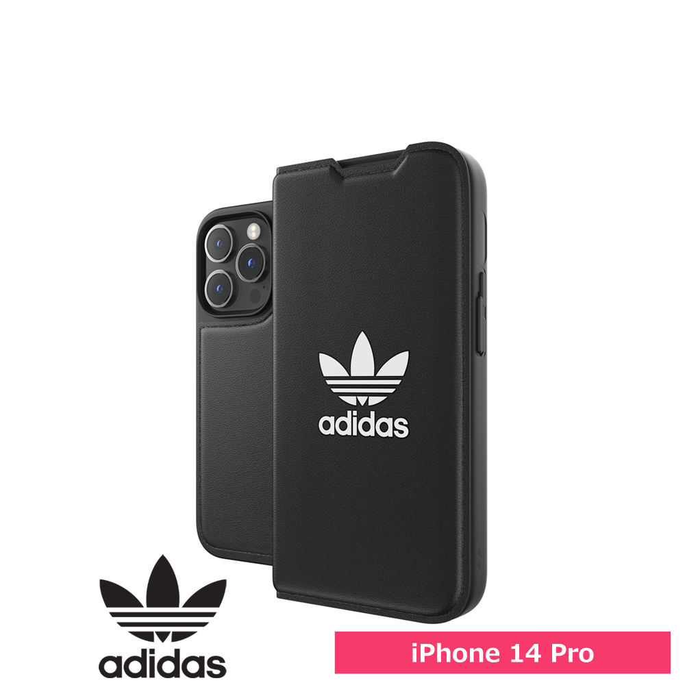 Adidas アディダス iPhone 14 Pro OR Booklet Case BASIC FW22 black/white