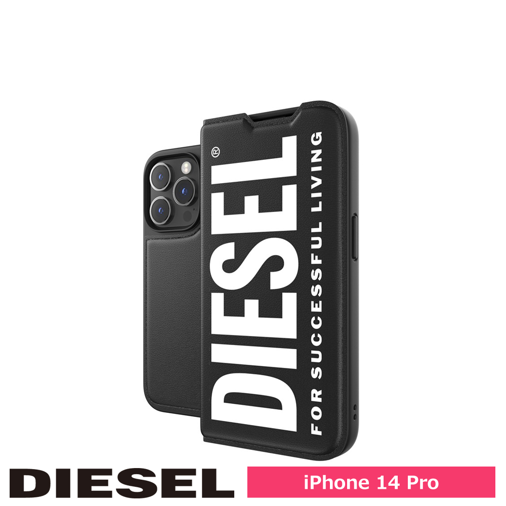 DIESEL ディーゼル iPhone 14 Pro Booklet Case Core FW22 black/white ...