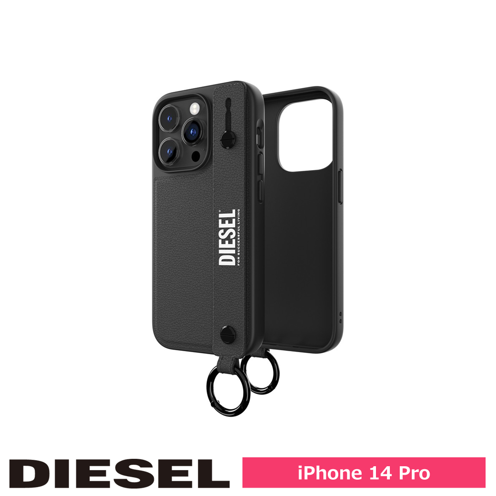 DIESEL ディーゼル iPhone 14 Pro Leather Handstrap Case FW22 black/white