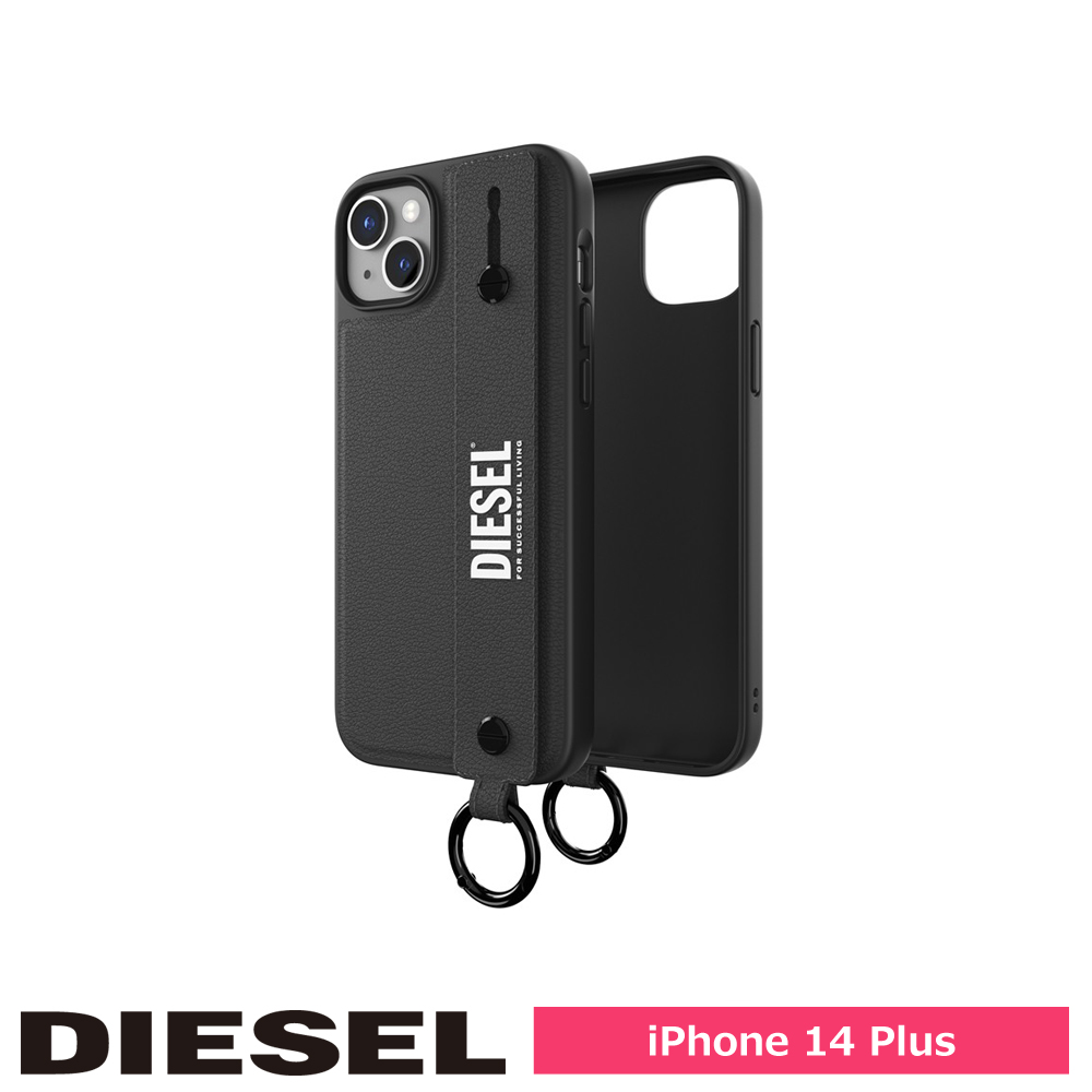 DIESEL ディーゼル iPhone 14 Plus Leather Handstrap Case FW22 black/white